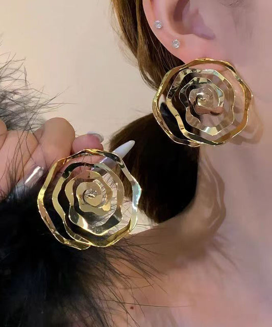 Casual Gold Copper Hollow Out Floral Hoop Earrings