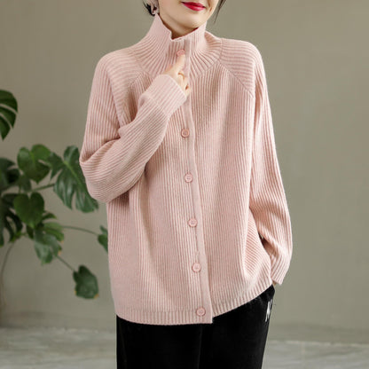 Autumn Winter Casual Solid Stripe Knitted Cardigan