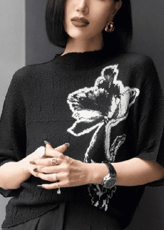 Women Beige Print Wrinkled Cotton T Shirts Batwing Sleeve