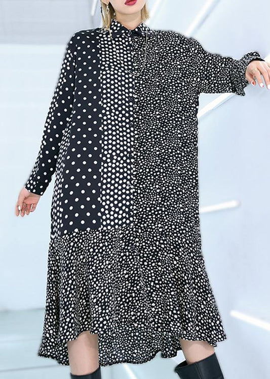 Elegant black dotted Cotton patchwork shift summer Dress