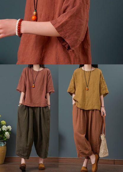 Vintage Yellow Oversized Linen Two Pieces Set Summer