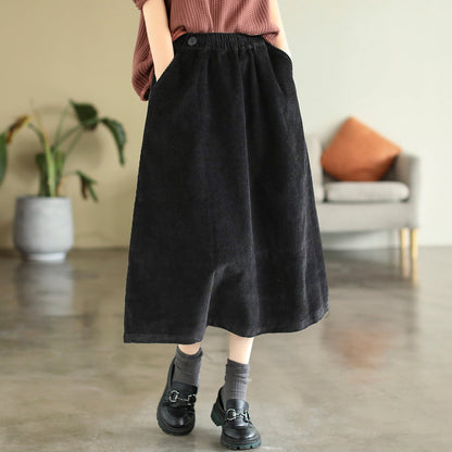 Autumn  Solid Corduroy Cotton A-Line Skirt