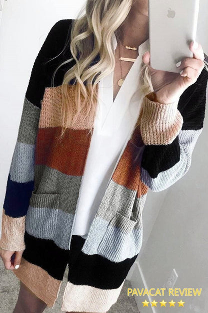Wide Striped Knit Cardigan