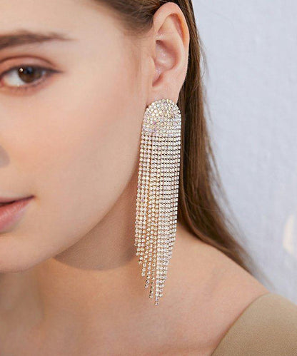 Beautiful Gold Zircon Tassels Silver Drop Earrings