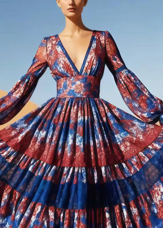 Bohemian Print Exra Large Hem Cotton Vacation Dress Spring