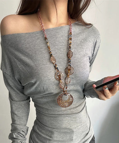 Boho Leopard Oval Beading Pendant Necklace