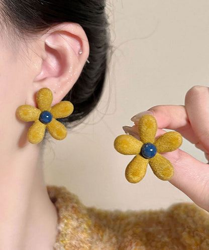 Novelty Red Copper Alloy Flocking Floral Stud Earrings