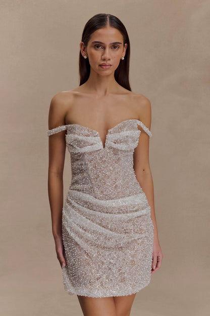 Connie Beaded Bodycon Mini Dress - Nude