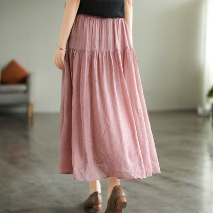 Literary High Waist Double Layer Tencel Linen Stitching Slim Skirt