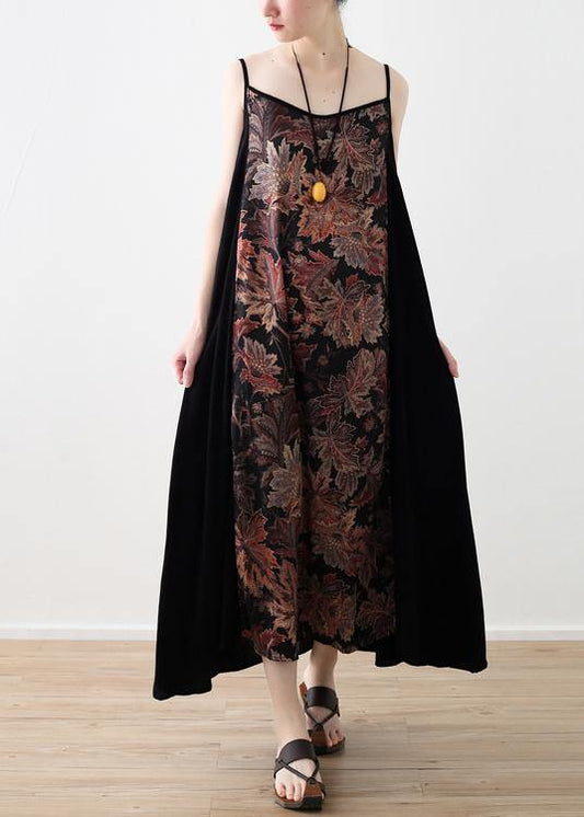 Style Black Patchwork Print A Line Camisole Sundress