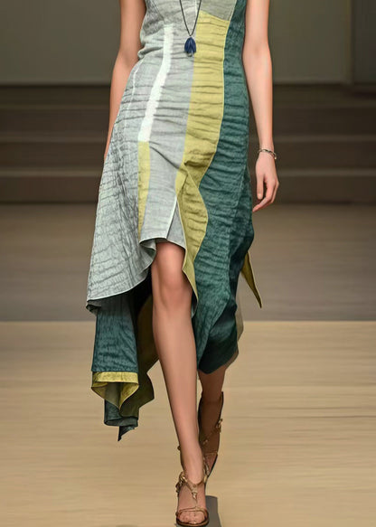 Boho Colorblock Asymmetrical Cotton Mini Dress Summer