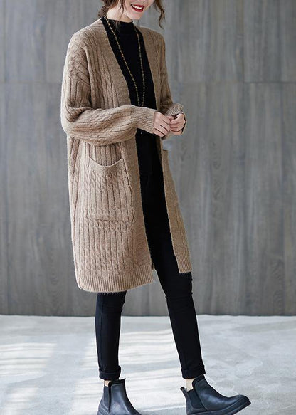Vintage knit sweat tops trendy plus size khaki pockets baggy coats