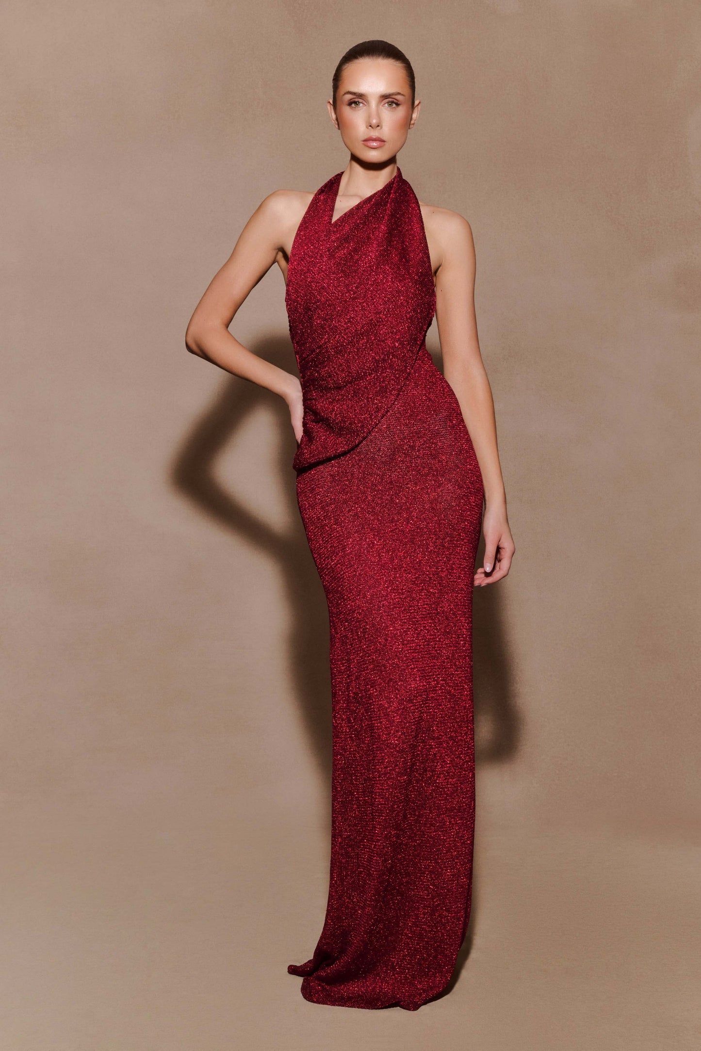 Halter Cross Ruched Sequin Mermaid Gown
