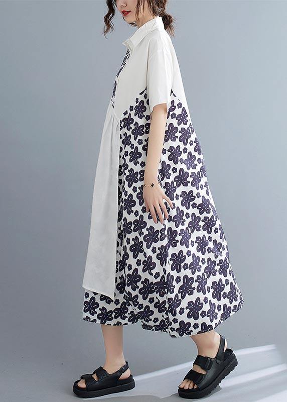Bohemian White Patchwork Print asymmetrical design Maxi Summer Chiffon Dress