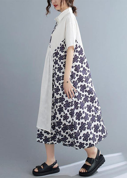 Bohemian White Patchwork Print asymmetrical design Maxi Summer Chiffon Dress