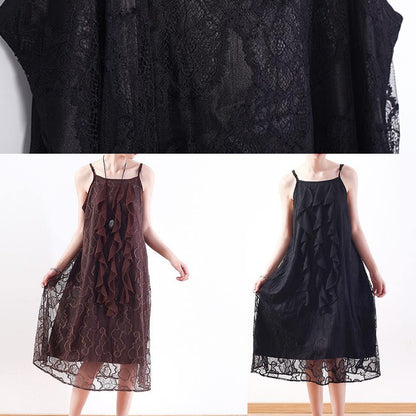 Elegant black Lace Tunics Fine design sleeveless Art summer Dresses