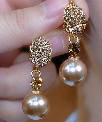 Fashion Champagne Copper Alloy Zircon Pearl Drop Earrings