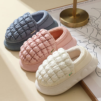 Winter Women Grid Household Warm Cotton Shoes