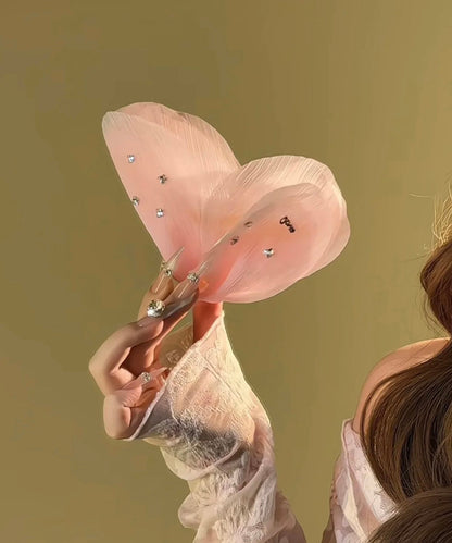 Cute Beige Tulle Zircon Butterfly Hairpin
