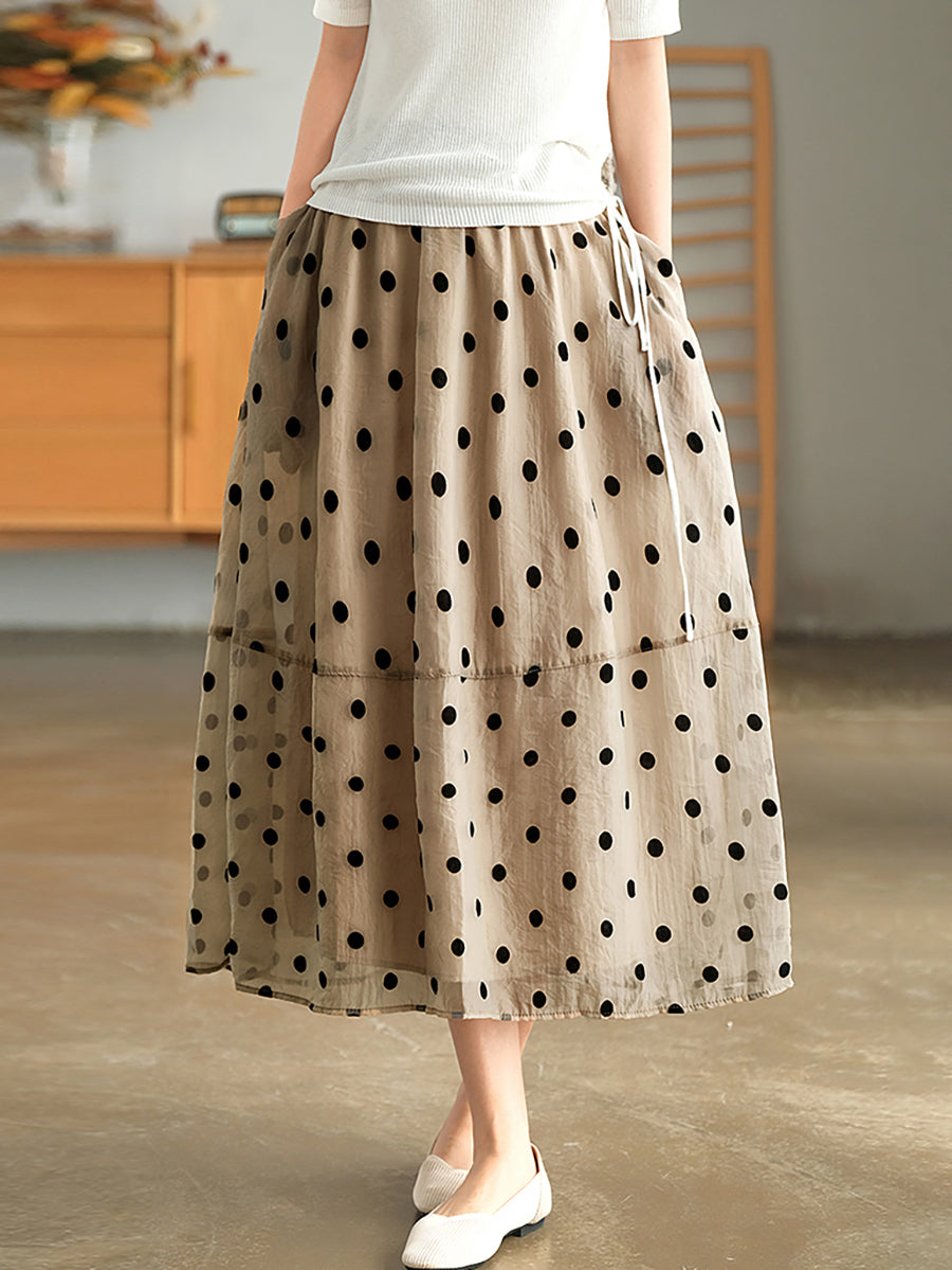 Dot Double Layers Casual Elastic Waist Skirt