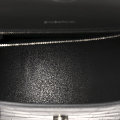 Shiny Calfskin Crocodile Embossed Small Hourglass Top Handle Bag Dark Grey