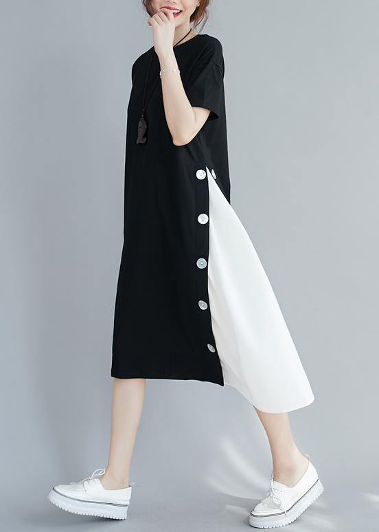 Handmade black patchwork white clothes For Women o neck A Line Dresses
