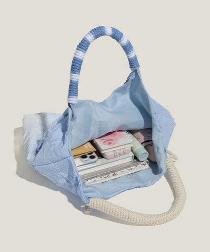 Style Gradient Blue Flower Decorated Lace Cotton Tote Bags
