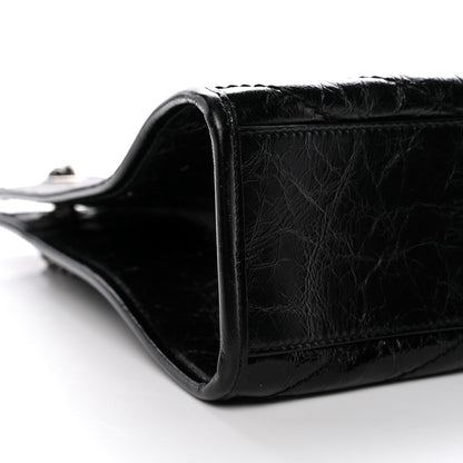 Crinkled Calfskin Matelasse Monogram Medium Niki Shopper Tote Black