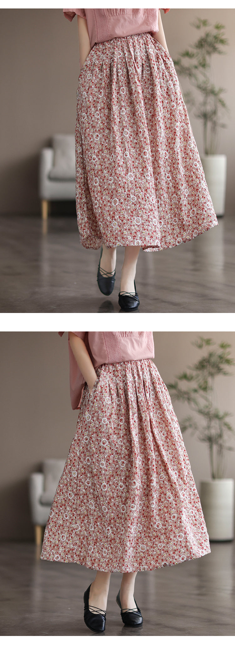 Literary Floral Thin Large A-Line Skirt