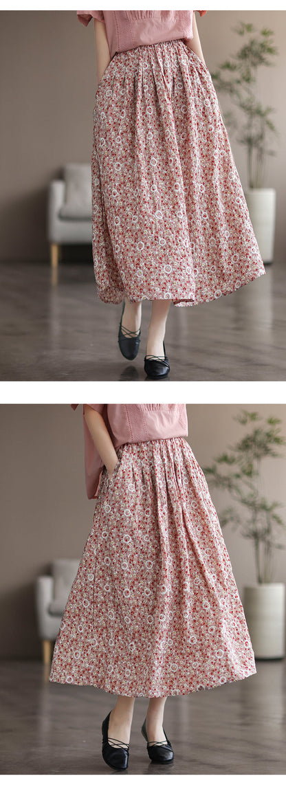 Literary Floral Thin Large A-Line Skirt