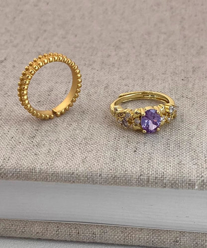 Retro Gold Sterling Silver Overgild Zircon Rings Two-Piece Set
