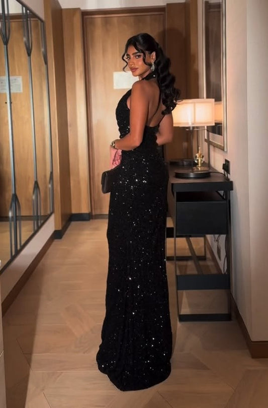 Sexy Halter Sequined Slim-Fit Shiny Dress