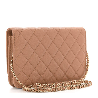 Caviar Quilted Golden Class Wallet On Chain WOC Beige