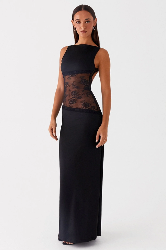 Modified Lace Stitching Solid Color Dress