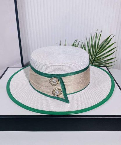 Classy White Versatile Silk Pearl Straw Woven Cloche Hat Summer