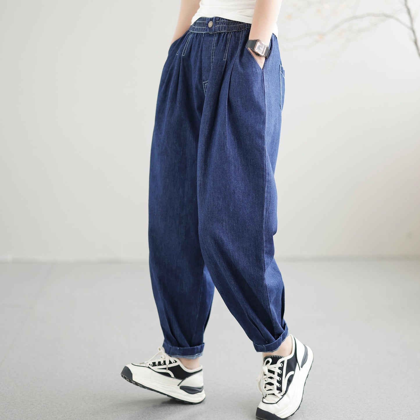 Summer Autumn Solid Loose Cotton Harem Jeans