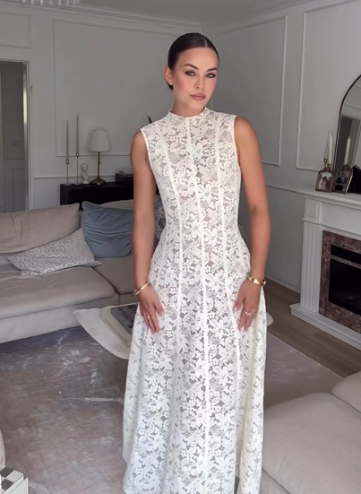 Sexy Sleeveless Waist Lace Solid Color Dress