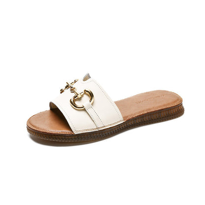 Women Summer Vintage Handmade Cowhide Leather Slippers