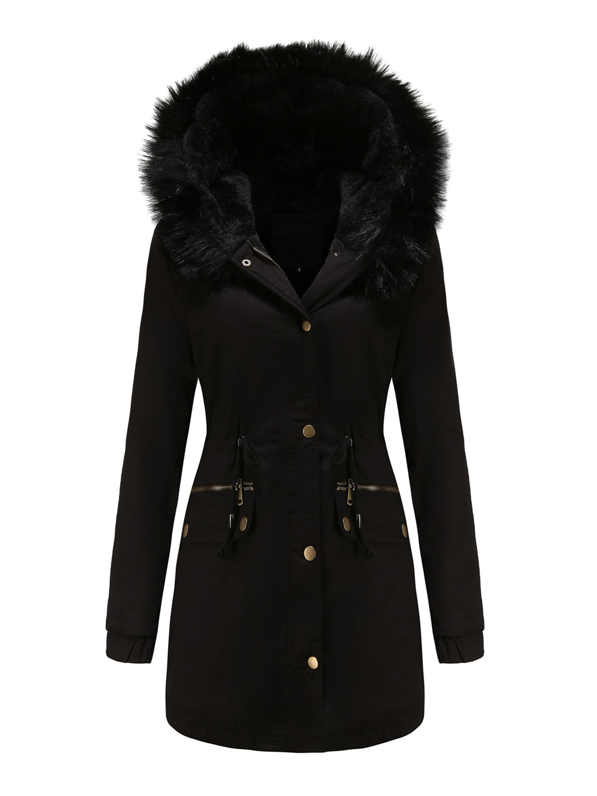 Women's Parka Coat Street Plush Winter Hoodie Coat Solid Color Oversized Fur Warm Coat