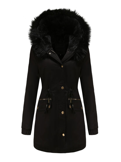 Women's Parka Coat Street Plush Winter Hoodie Coat Solid Color Oversized Fur Warm Coat