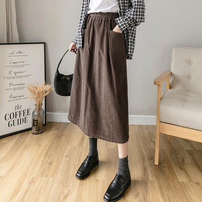 Winter  Retro Corduroy Cotton A-Line Skirt