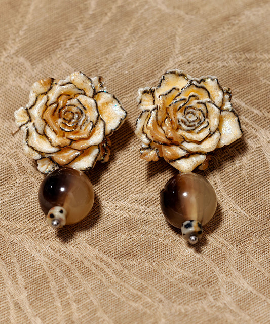 Retro Brown Alloy Resin Floral Drop Earrings