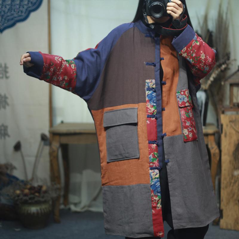 Chinese Style Patchwork Plus Size Winter Coat