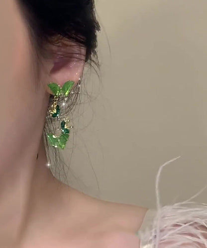 2025 New Green Copper Alloy Butterfly Tassel Drop Earrings