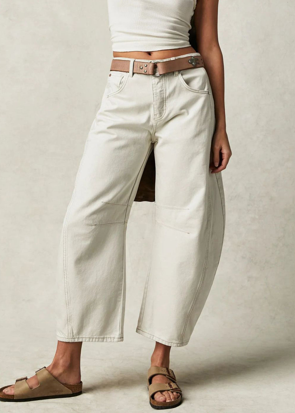 New White High Waist Patchwork Denim Crop Pants