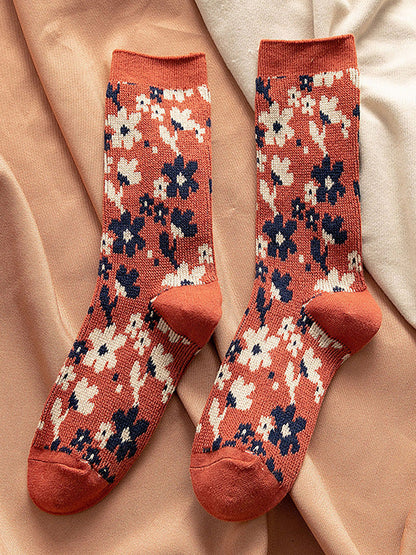 Women Floral Knitted Jacquard Autumn Winter Socks