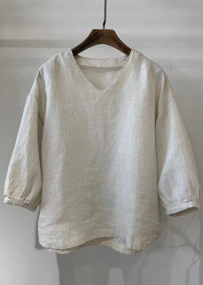Vintage White Oversized Linen Shirt Tops Bracelet Sleeve
