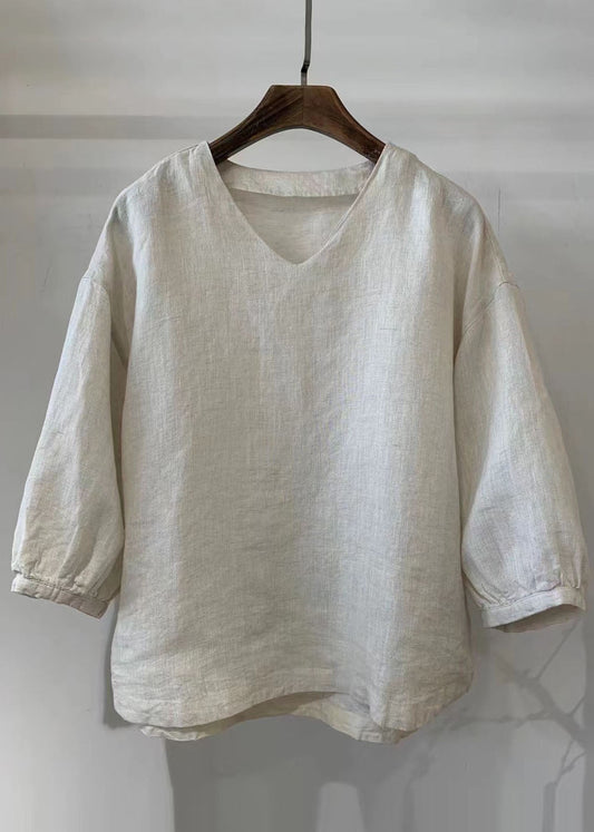 Vintage White Oversized Linen Shirt Tops Bracelet Sleeve