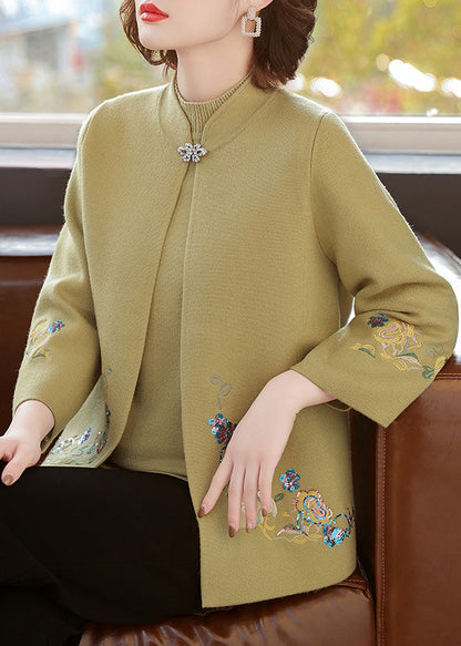 Casual Red Stand Collar Cotton Knit Cardigans And Sweater Two Piece Set Fall