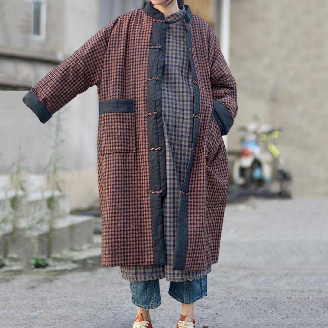 Cozy Stand Collar Original Quilted Linen Coat